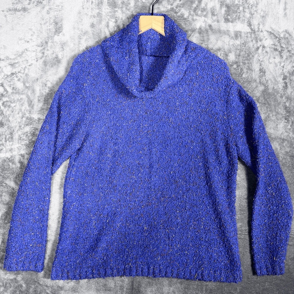 Coldwater Creek Womens Sweater L Blue Cowl Neck Pullover Long Sleeve Boucle Knit - Picture 1 of 5